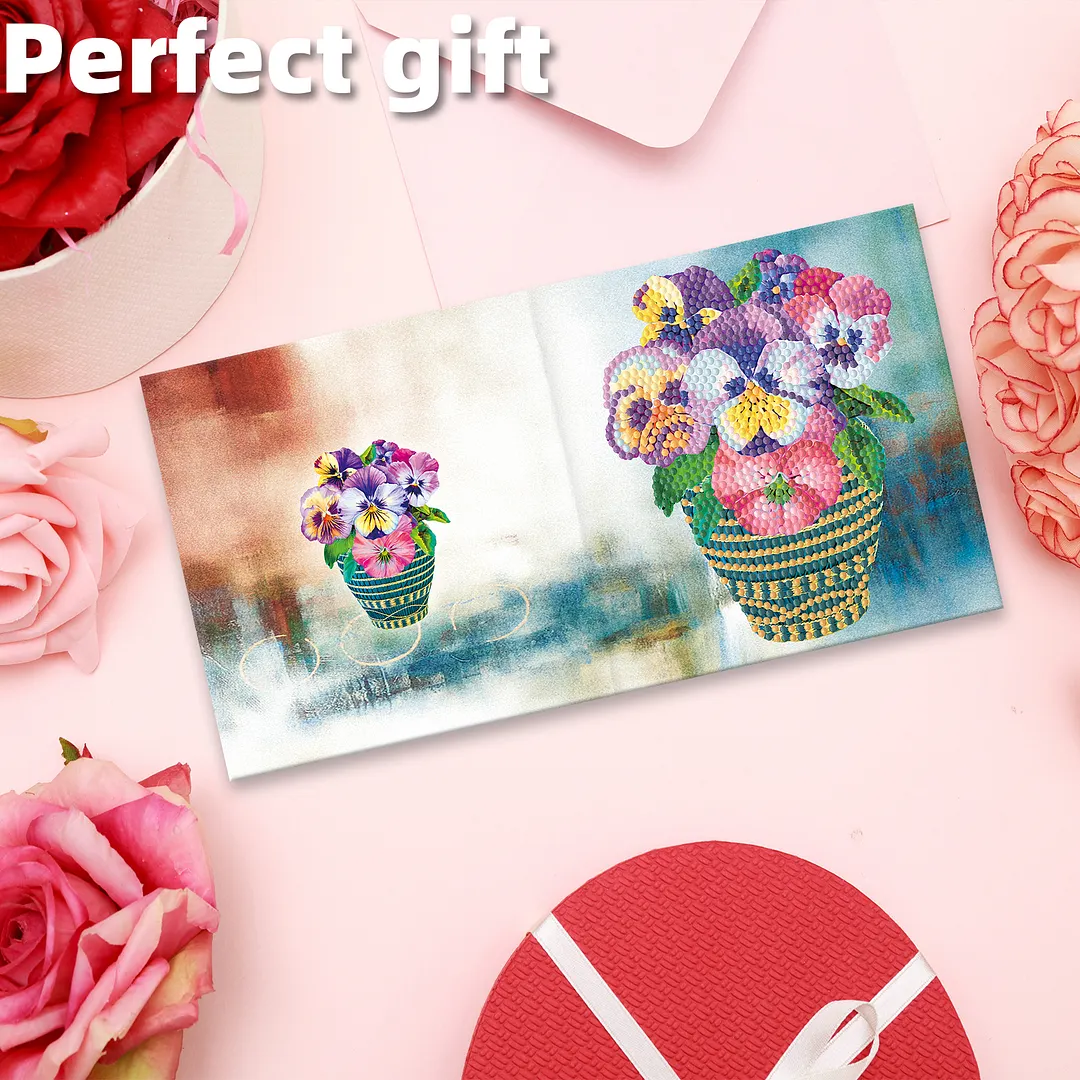 8PCS Vase DIY Diamond Painting Greeting Card Kits with Envelopes Diamond Art Greeting Cards Diamond Art Cards Kits for Adults DIY Crafts Family Friend Gifts