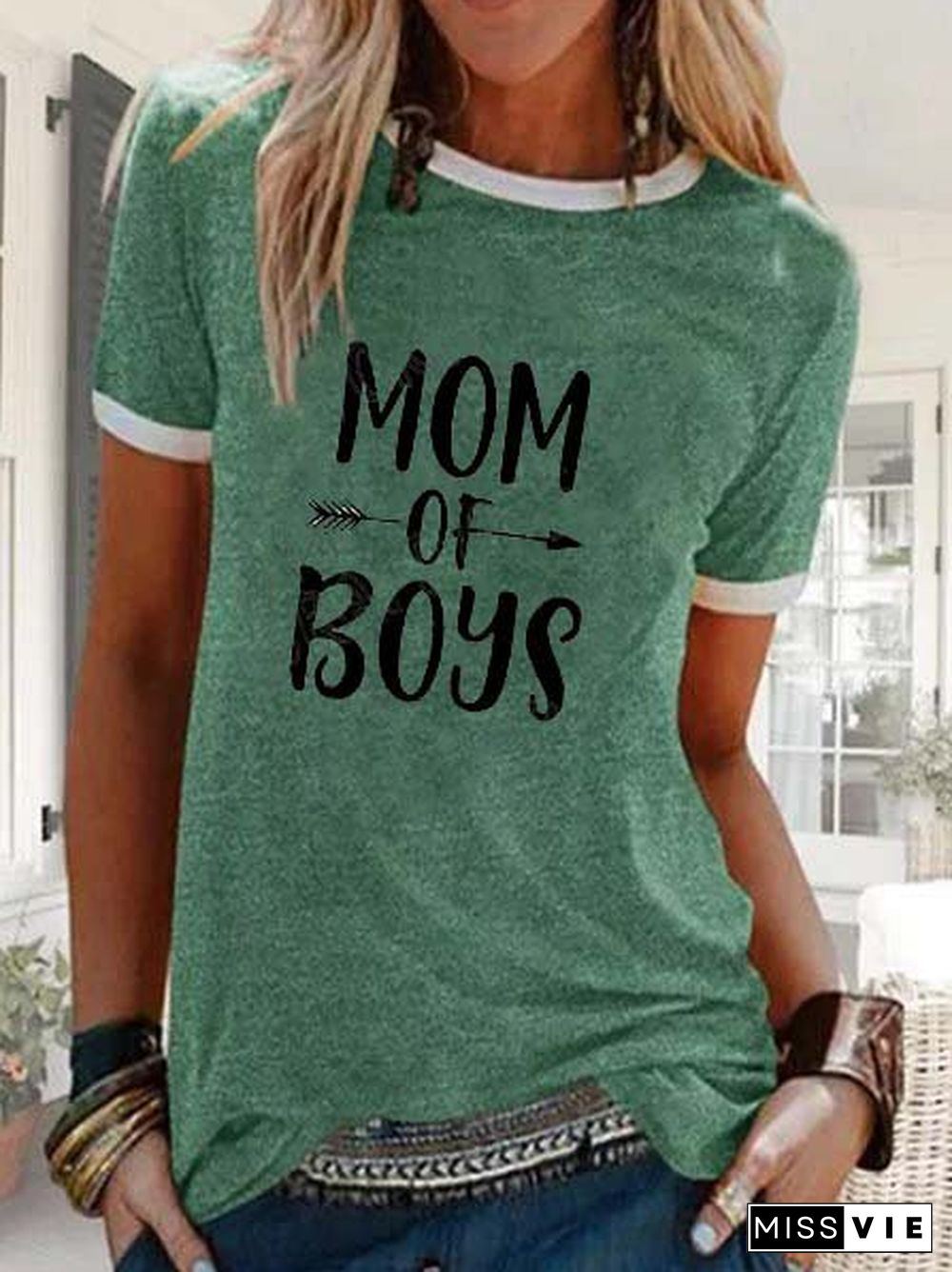 Casual Letter Crew Neck Printed T-shirt