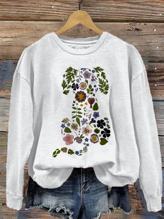 Women's Floral Dog Print Sweatshirt socialshop