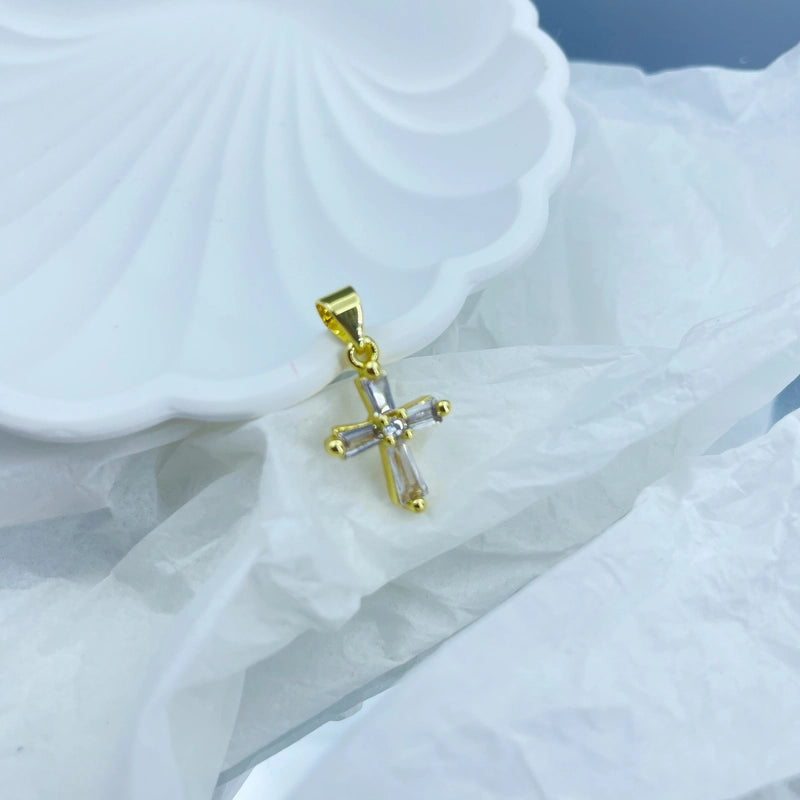 1 Piece 19*32mm Copper Zircon 18K Gold Plated Cross Pendant Jewelry Accessories