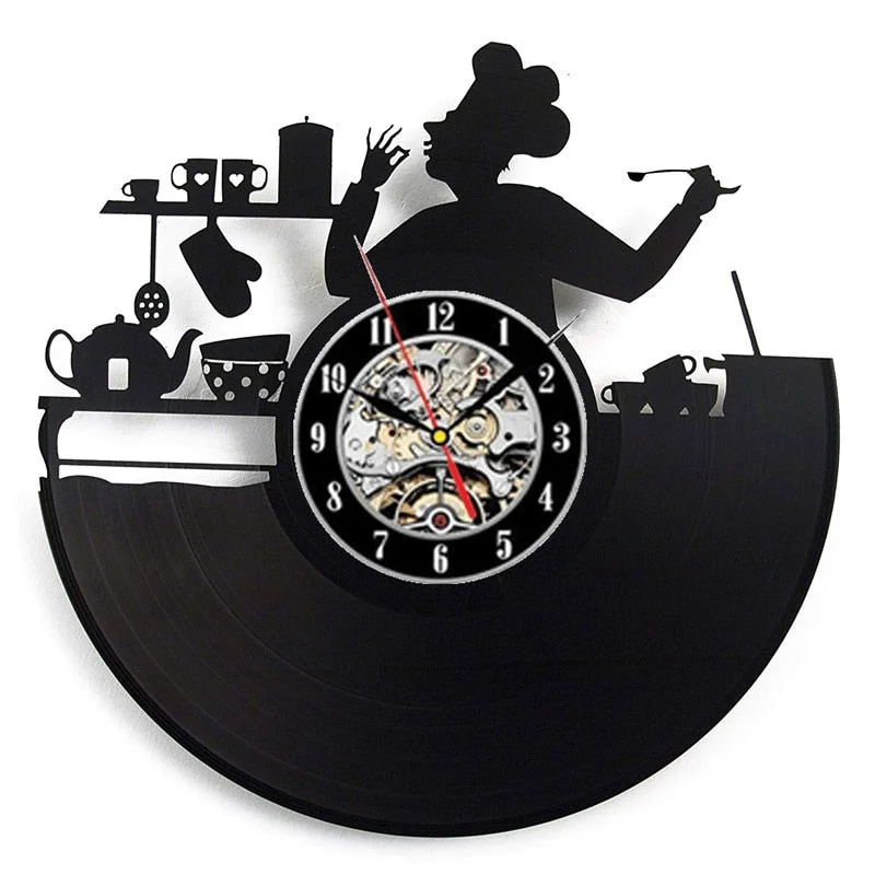Vinyl Record Wall Clock Modern Design Decorative Kitchen Knife and Fork Kitchen Hanging Clocks Wall Watch Home Decor Silent