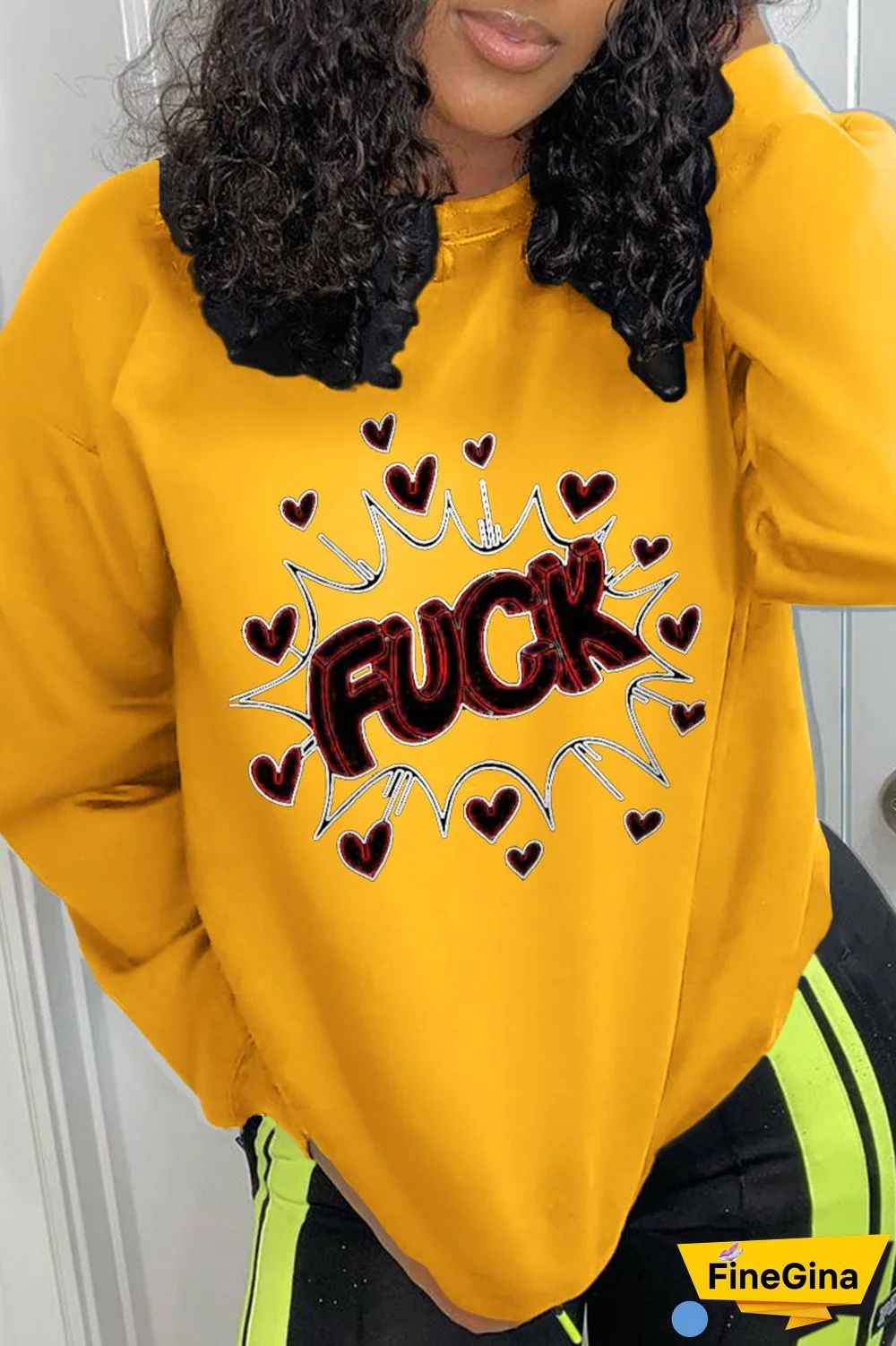 Blue Street Print Letter O Neck Tops