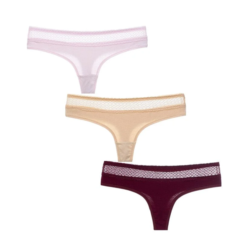 3Pcs/Lot Women G-String Cotton Thongs Solid Sexy Panties Lace Underwear Female T-back Underpants Girls Bikini Panty Thongs 2020