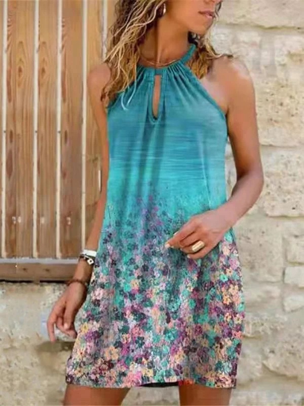 Flower Print Halter Dress