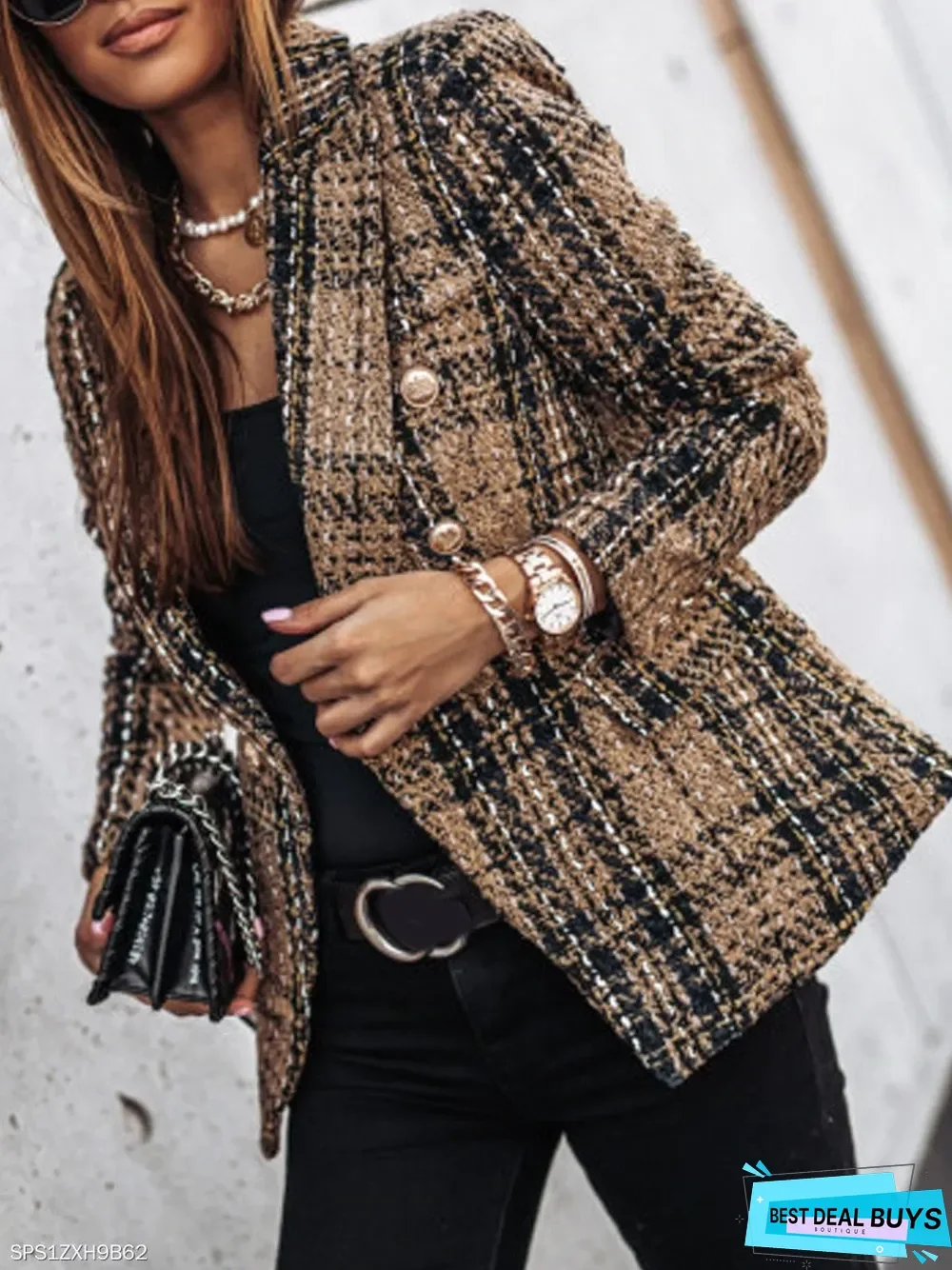 Retro Ancient European Beauty Slim-fit Plaid Long-sleeved Small Suit