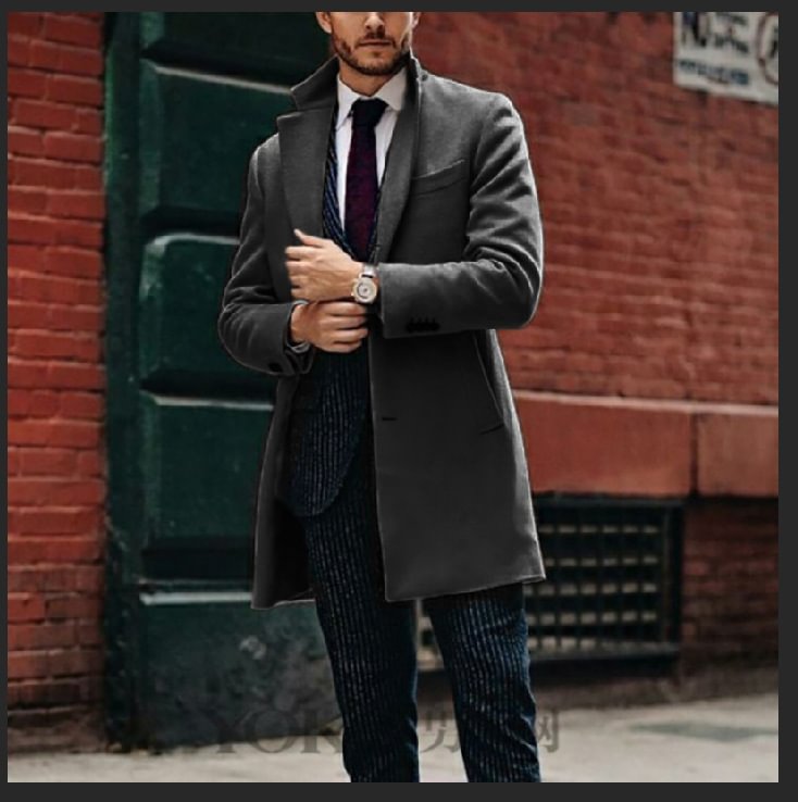 Men's mid-length long-sleeved woolen coat