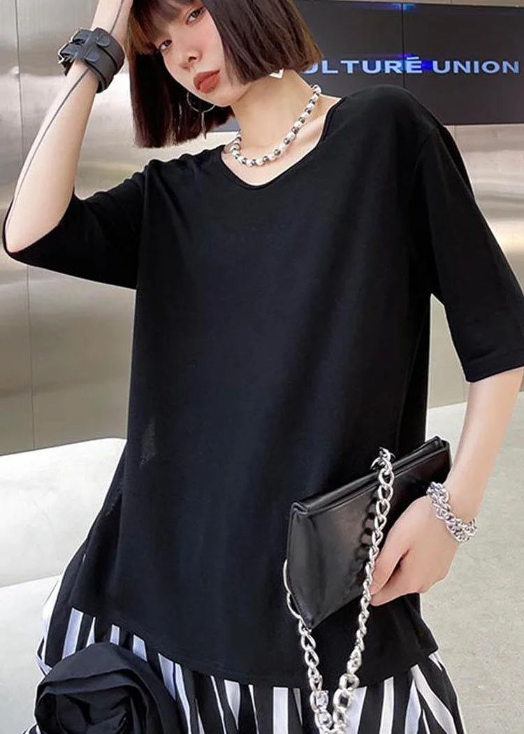 French Black Backless Short Sleeve Tops Summer