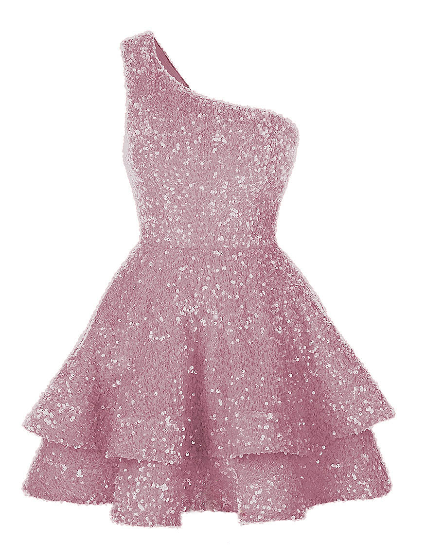Lvs&Broner Dusty Rose Sequins One Shoulder Sleeveless Short A-Line Homecoming Dress with Ruffles