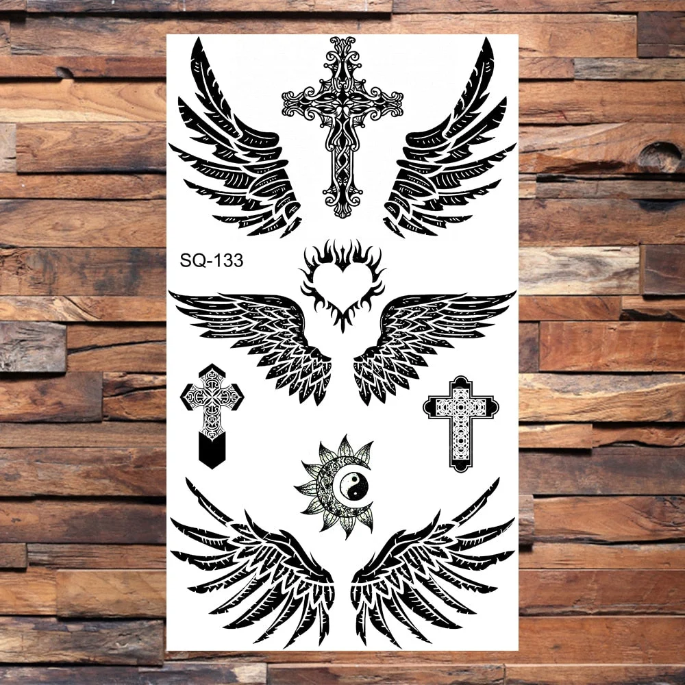 Skeleton Skull Temporary Tattoos For Women Adults Realistic Wolf Snake Rose Flower Feather Fake Tattoo Sticker Back Tatoos Body