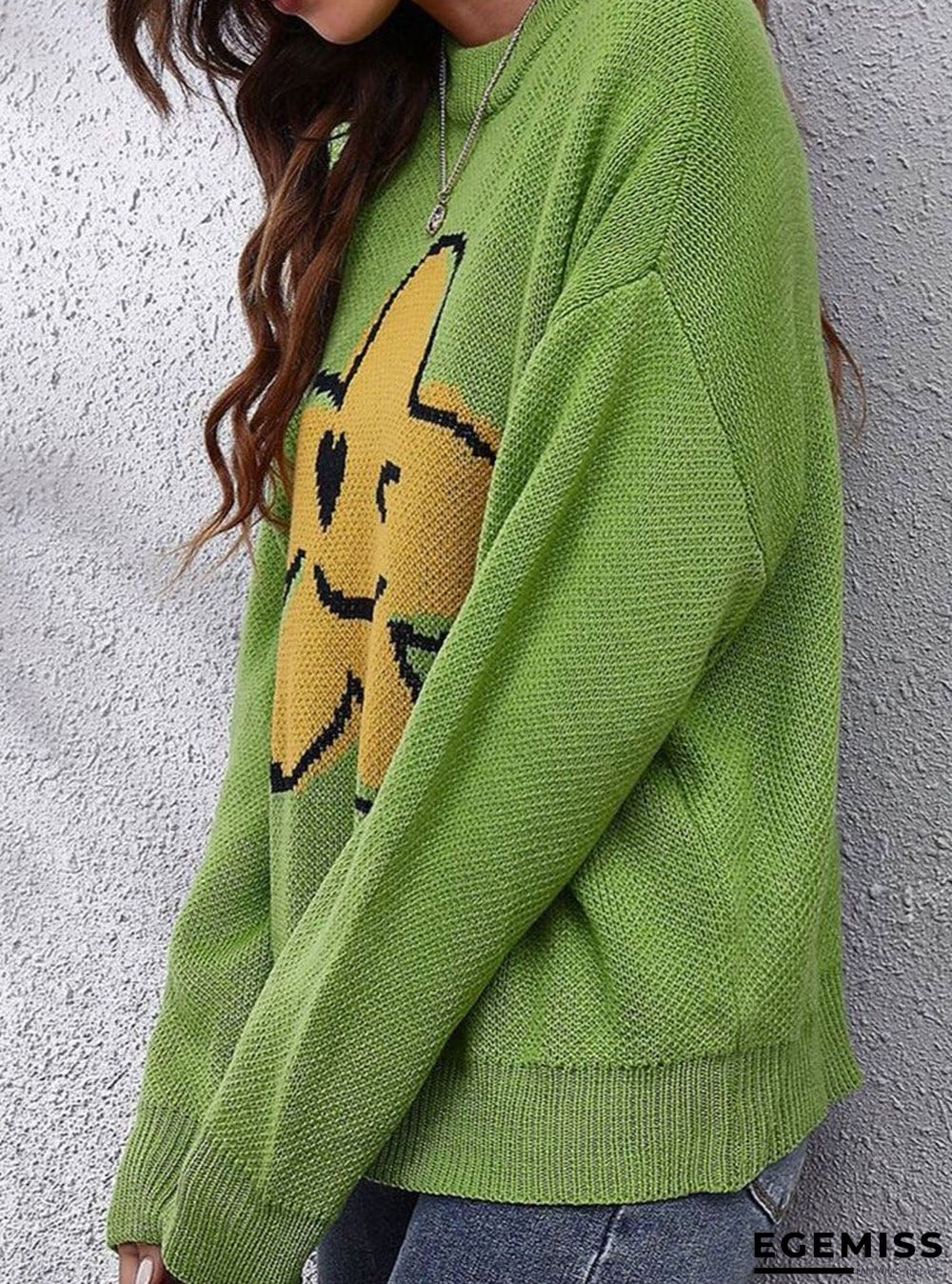 Fashion Flower Pattern Color Matching Long-sleeved Casual Pullover | EGEMISS