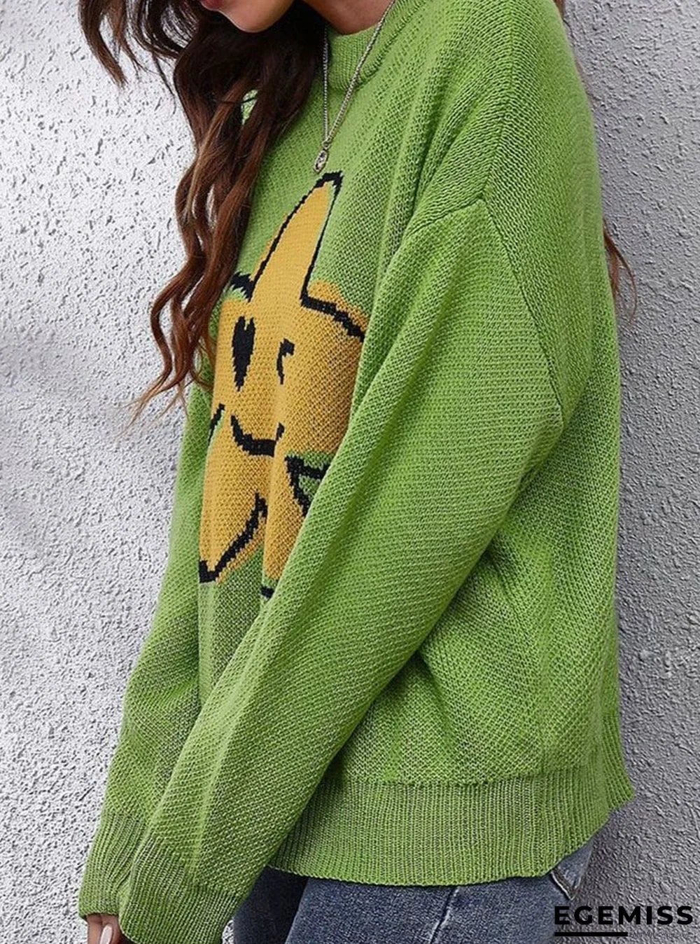 Fashion Flower Pattern Color Matching Long-sleeved Casual Pullover | EGEMISS