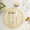 10 Pack | 13" Metallic Gold Foil Mesh Table Placemats, Disposable Round Shiny Dining Mats