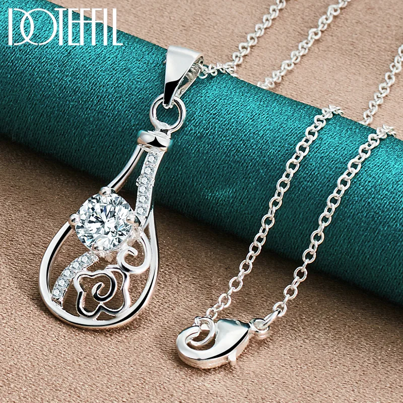 DOTEFFIL 925 Sterling Silver Water Drop AAA Zircon Pendant Necklace 16-30 Inch Chain For Woman  Jewelry