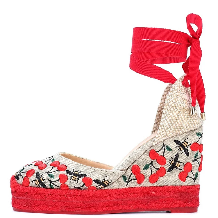 Red Wedge Espadrille Sandals with Straps - Perfect for Summer Vdcoo