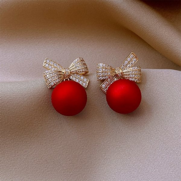 Fashion Crystal Bow Knot Stud Earrings for Women Pearl Cherry Flowers Rhinestone Red Earring Girls Party Christmas Jewelry Gifts - Shop Trendy Women's Fashion | TeeYours