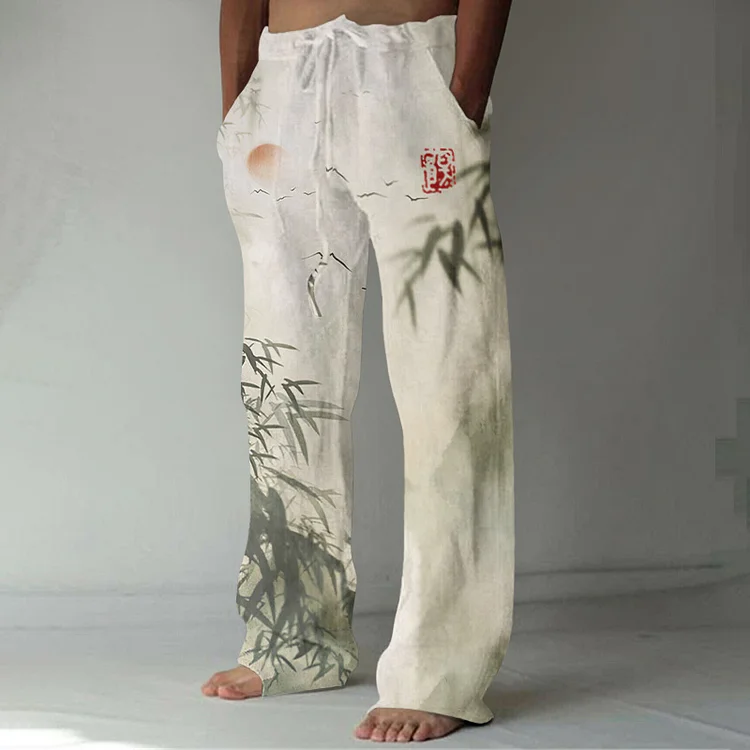 Retro Bamboo Japanese Art Linen Blend Casual Pants
