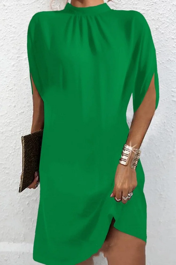 Casual Print Solid Patchwork Half A Turtleneck Short Sleeve Dress(11 Colors)