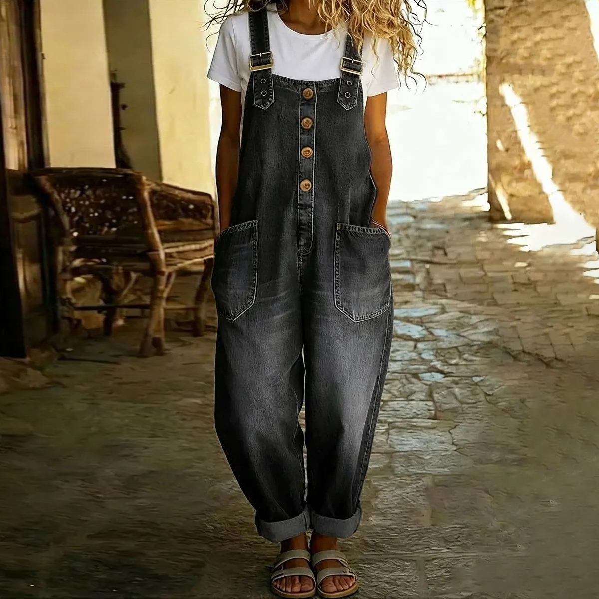 Women's Vintage Distressed Washed Jumpsuit artswardrobe