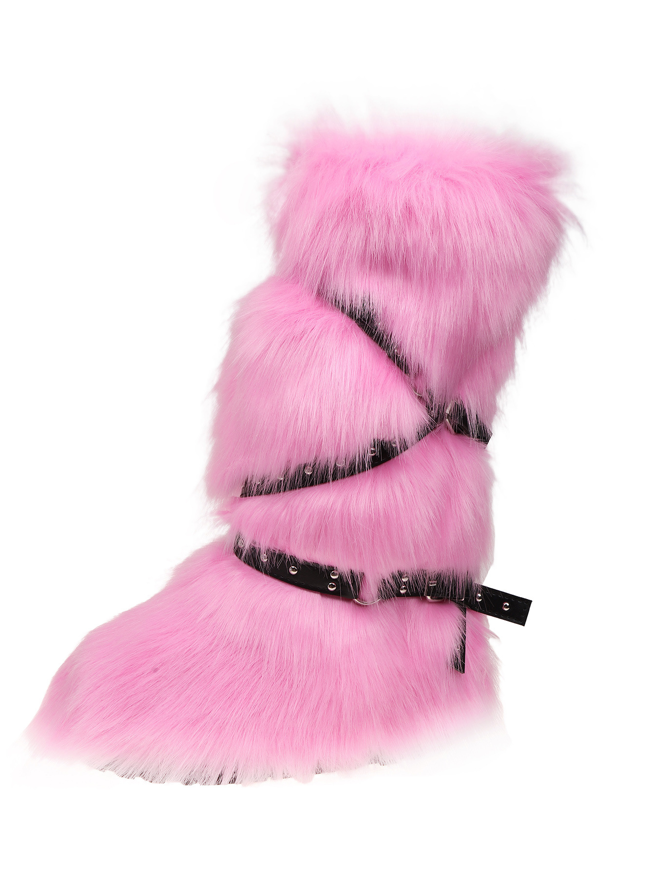 European and American Cross-border Y2K Spice Girls Sexy High Barrel Snow Boots 2024 New Cross Belt Buckle Fur Hair Boots-MERUMOTE