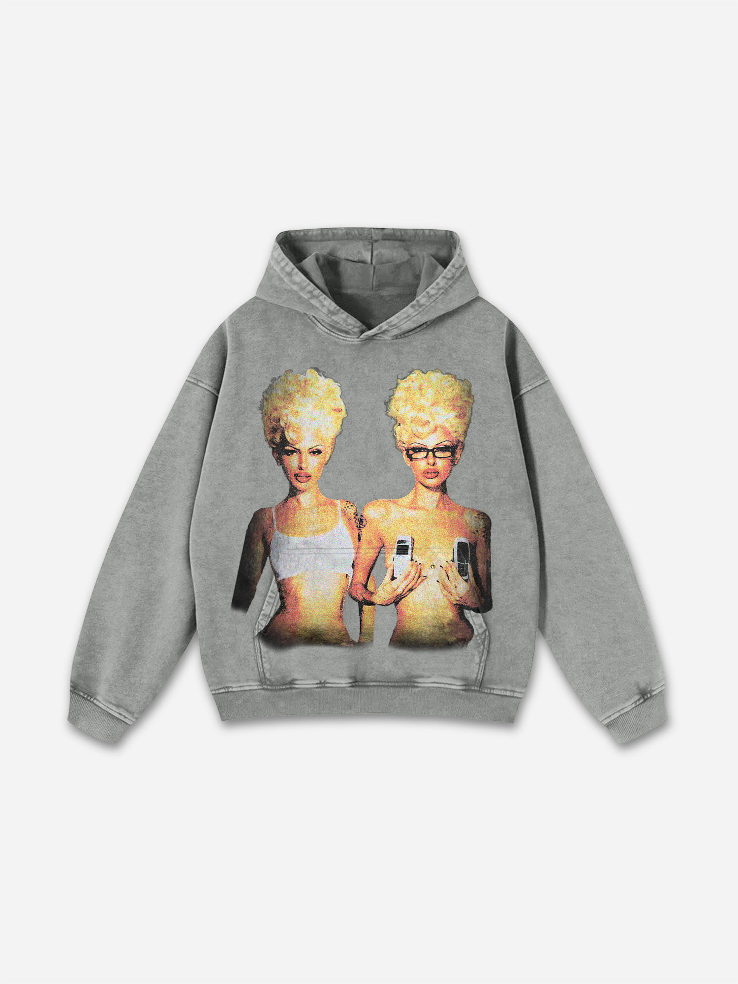 Sopula Vintage Blondes Portrait Graphic Acid Washed Oversized Hoodie - SOPULA