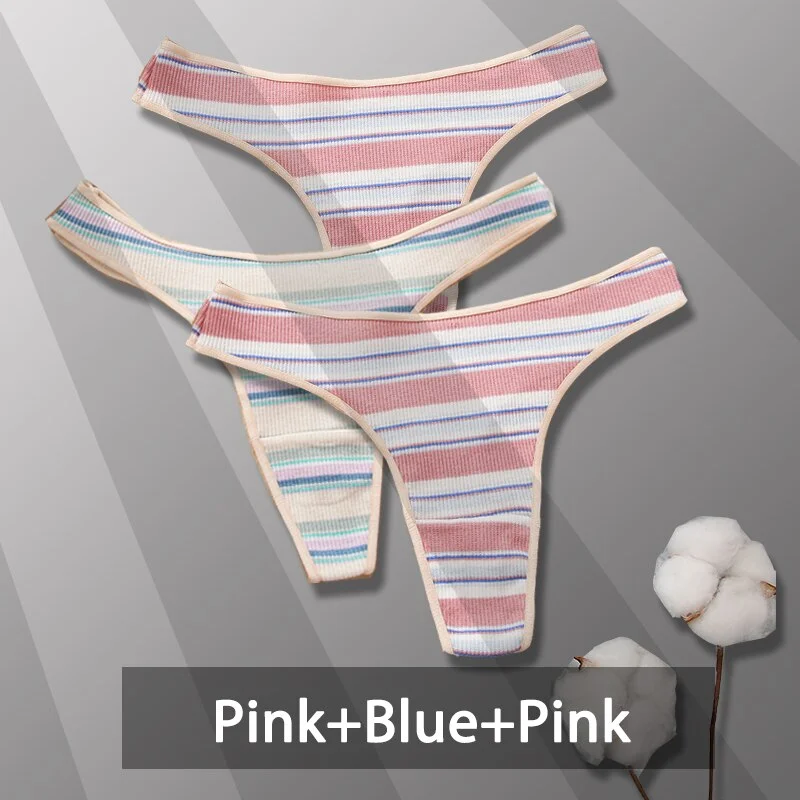 Billionm Sexy Cotton Panties for Women Colorful Stripe G-string Thong Soft Underwear Female Breathable Intimates Lingerie Ladies