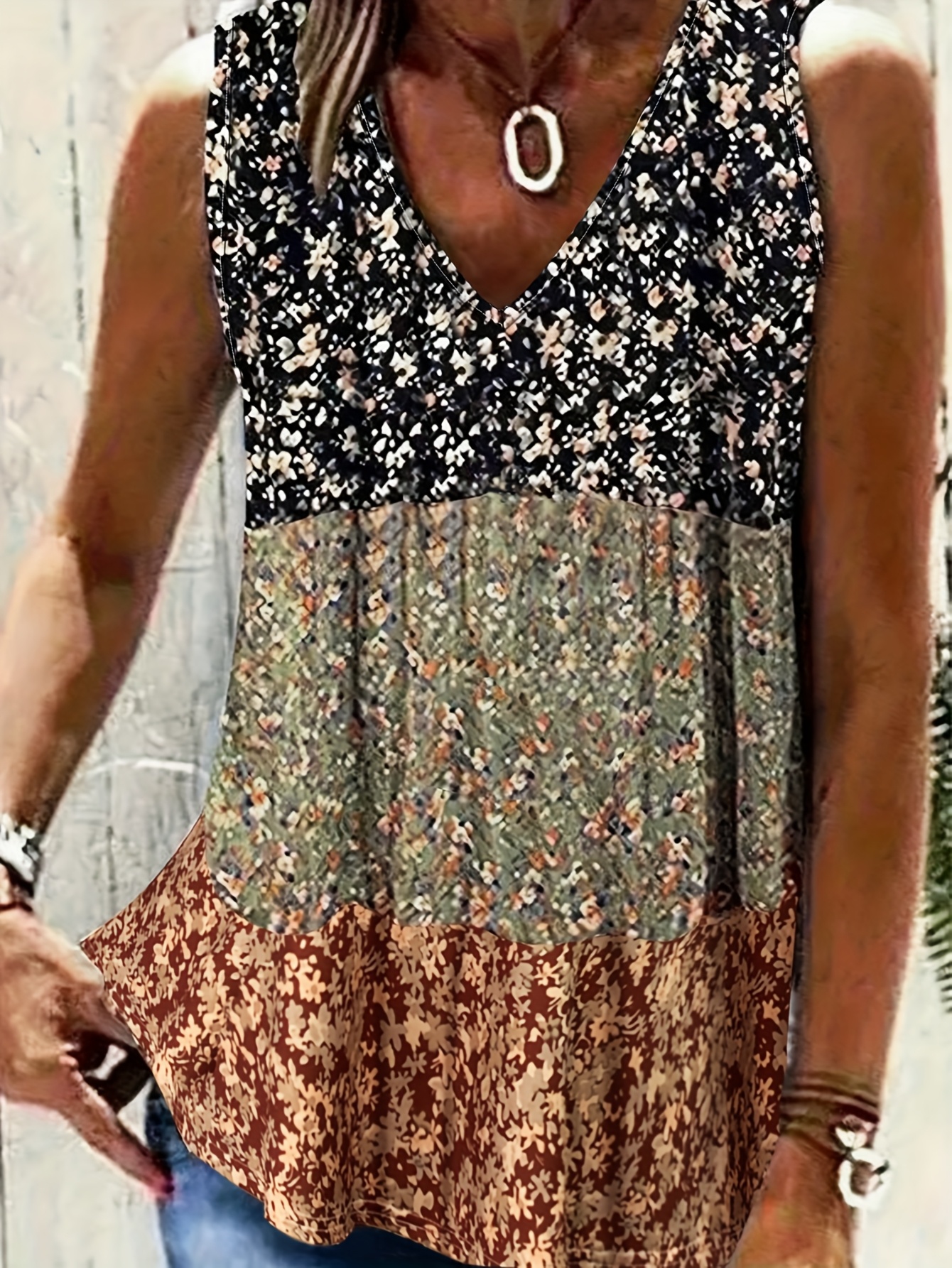 Summer New Color Block Splicing Small Floral Print Fashion Leisure Vacation Style Women's Vest Directional | IFYHOME