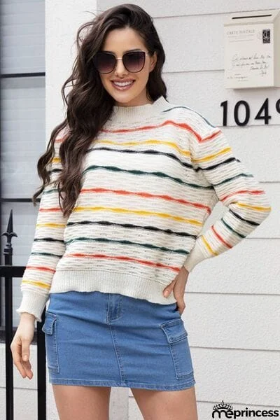 Striped Round Neck Long Sleeve Sweater