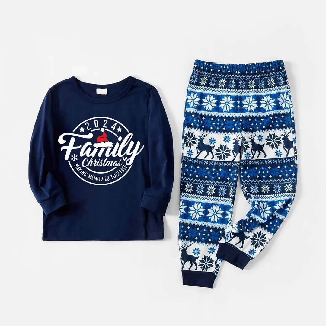 Family 2024 Christmas Making Memories Together Text Print Blue Family Matching Pajamas