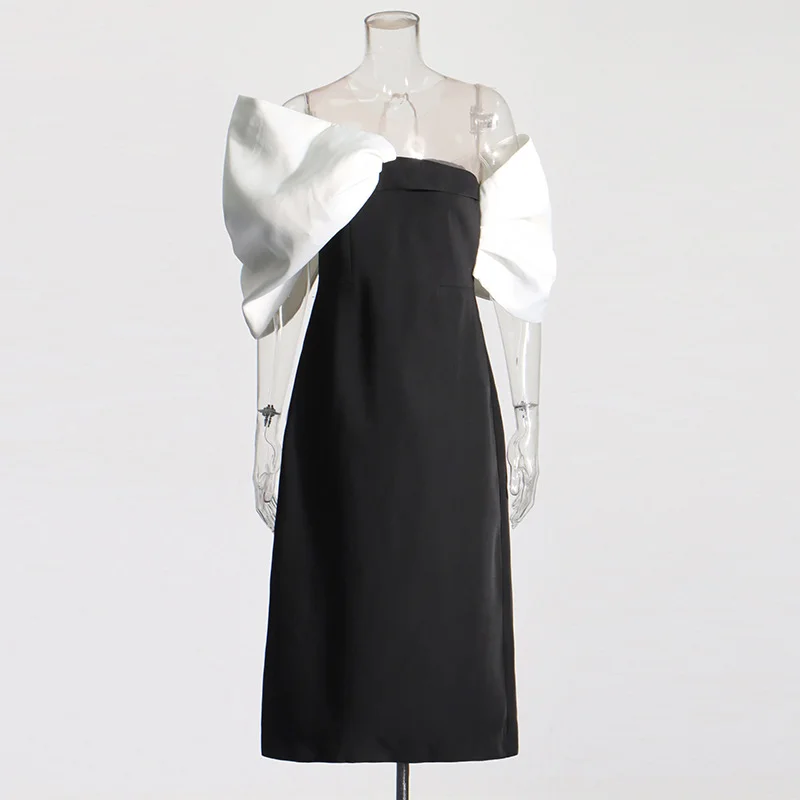 Brownm Fashion Dress Women 2025 Spring New Temperament Women's Skirt Bow Black High-End Long Dress