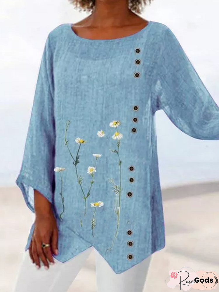 Loosen Floral Casual Long Sleeve Tops