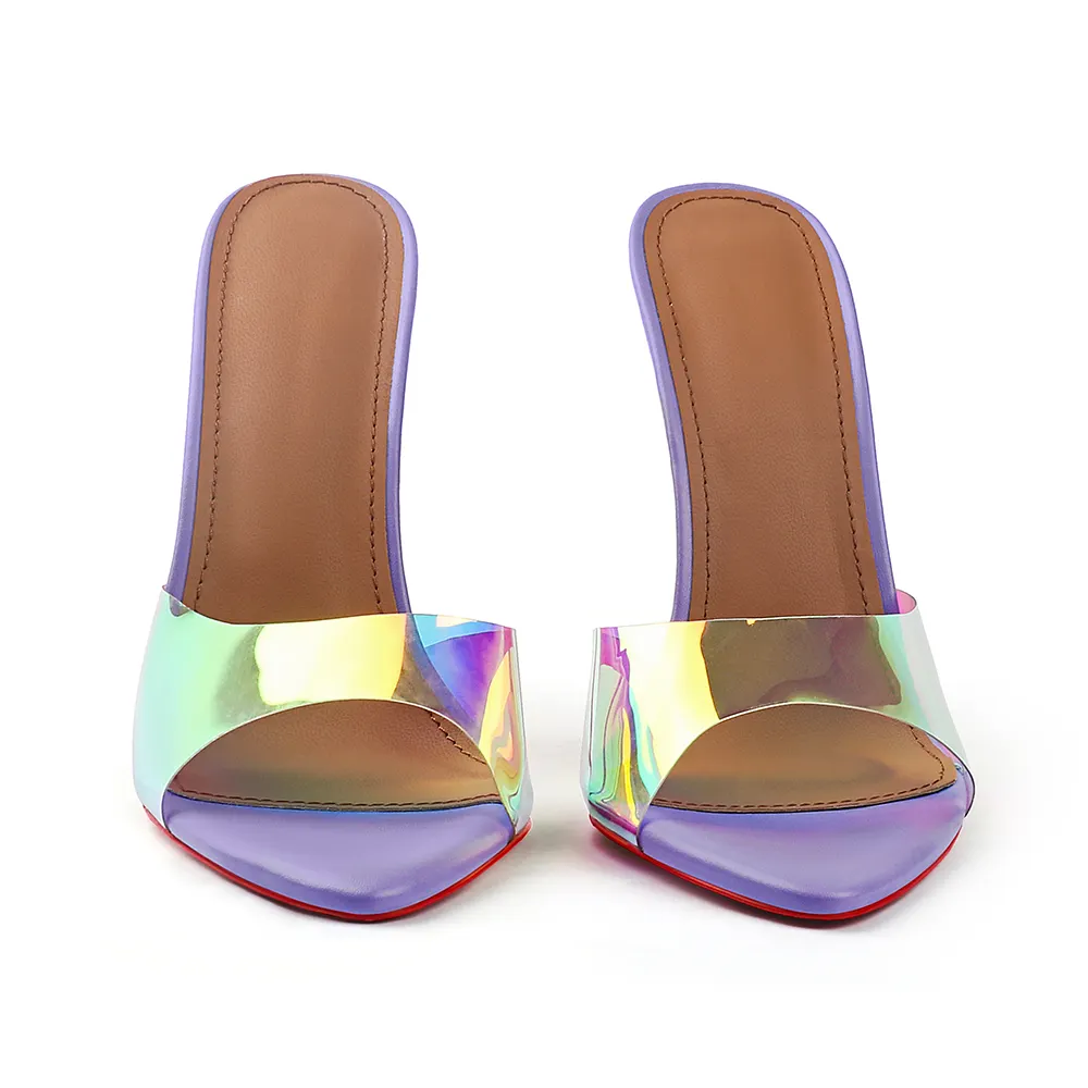 120mm/100mm Women's Sandals Strap Pointed Toe Stitching Mules Red Bottom Heels