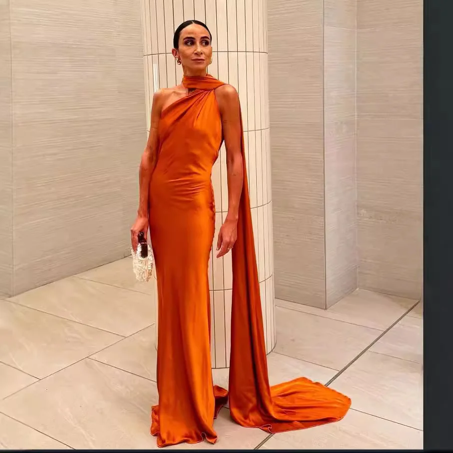 Nigikala Nigikala Homemade Niche New Women's Clothing In Spring And Summer Solid Color Hanging Neck Silk And Siding Texture Dress