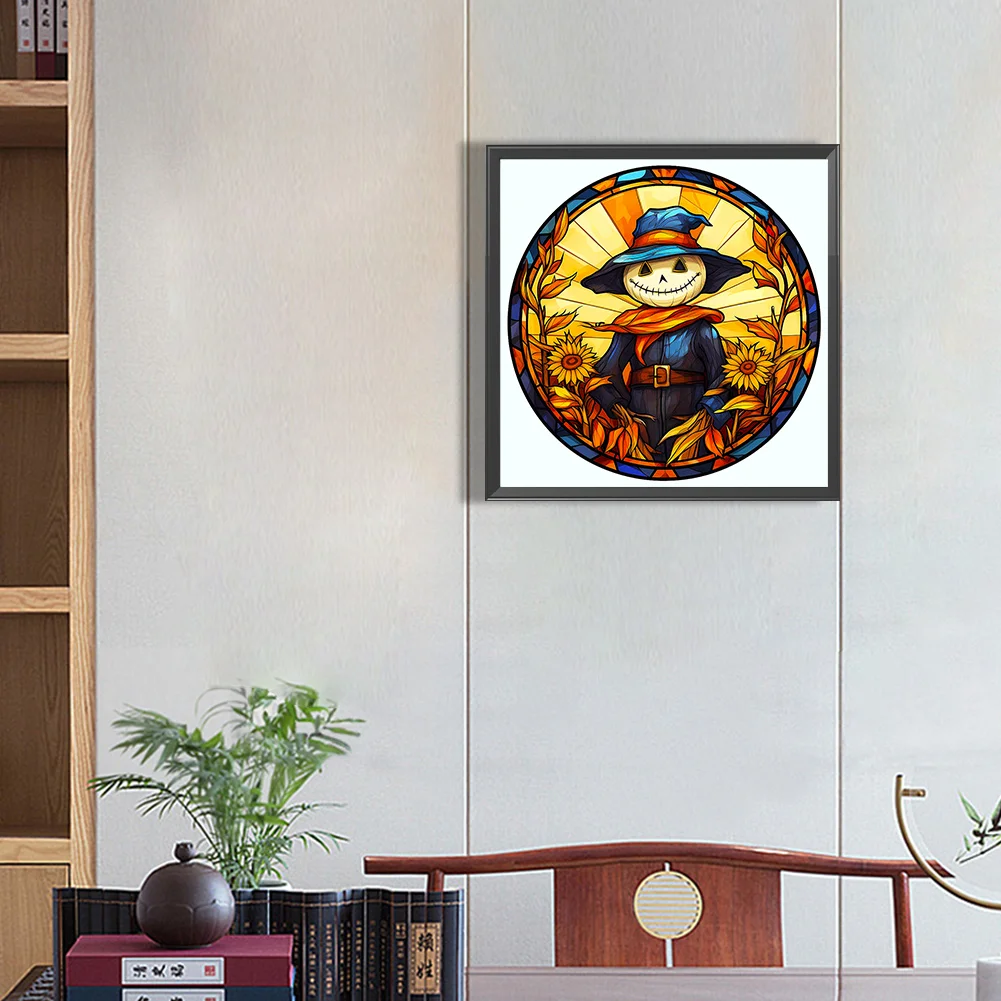 Diamond Painting - Full Round Drill - Stained Glass Pumpkin Scarecrow(Canvas|50*50cm)
