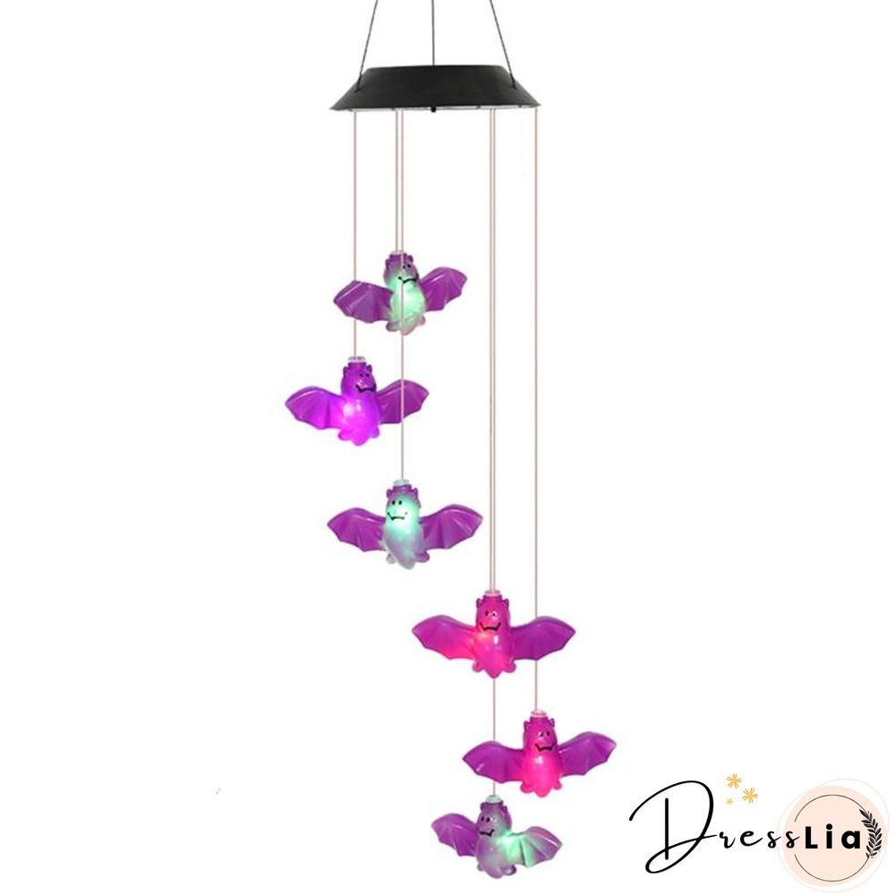 Halloween Solar Skeleton Skull Wind Chimes Light LED Color Changing
