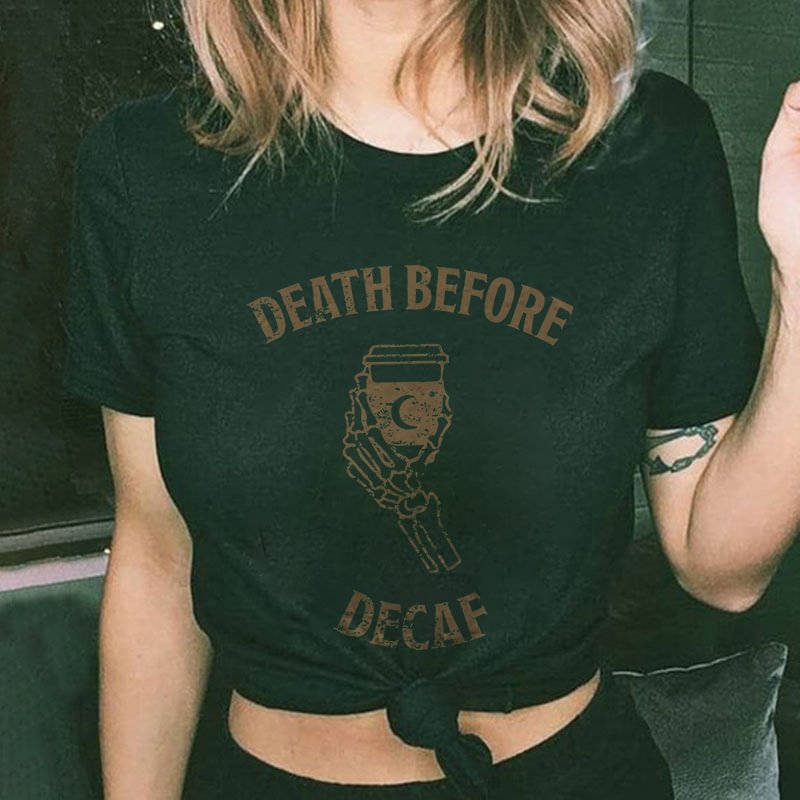 Minnieskull Death Before Decaf Skull T-shirt - Minnieskull