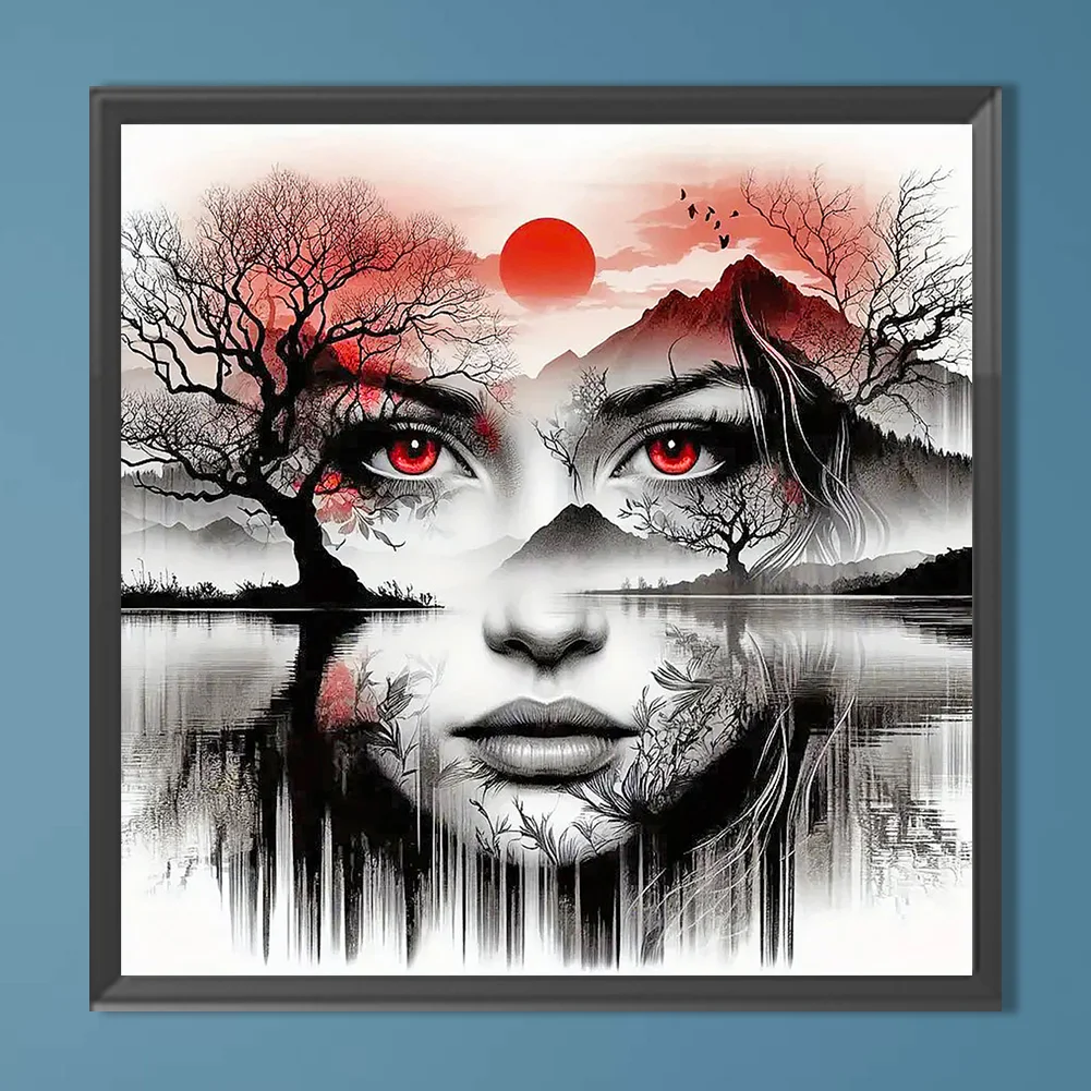 Diamond Painting - Full Round Drill - Girl Face Tree(Canvas|50*50cm)