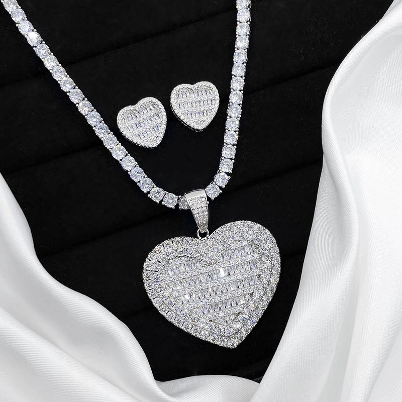 Copper 18K Gold Plated Imitation Gold  K Gold Plated Inlay Heart Shape Zircon Copper Jewelry Sets