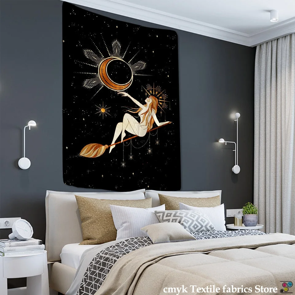 Psychedelic Moon Star Tapestry Wall Hanging Bohemian Hippie Tarot Girls Room Dormitory Art Home Decor