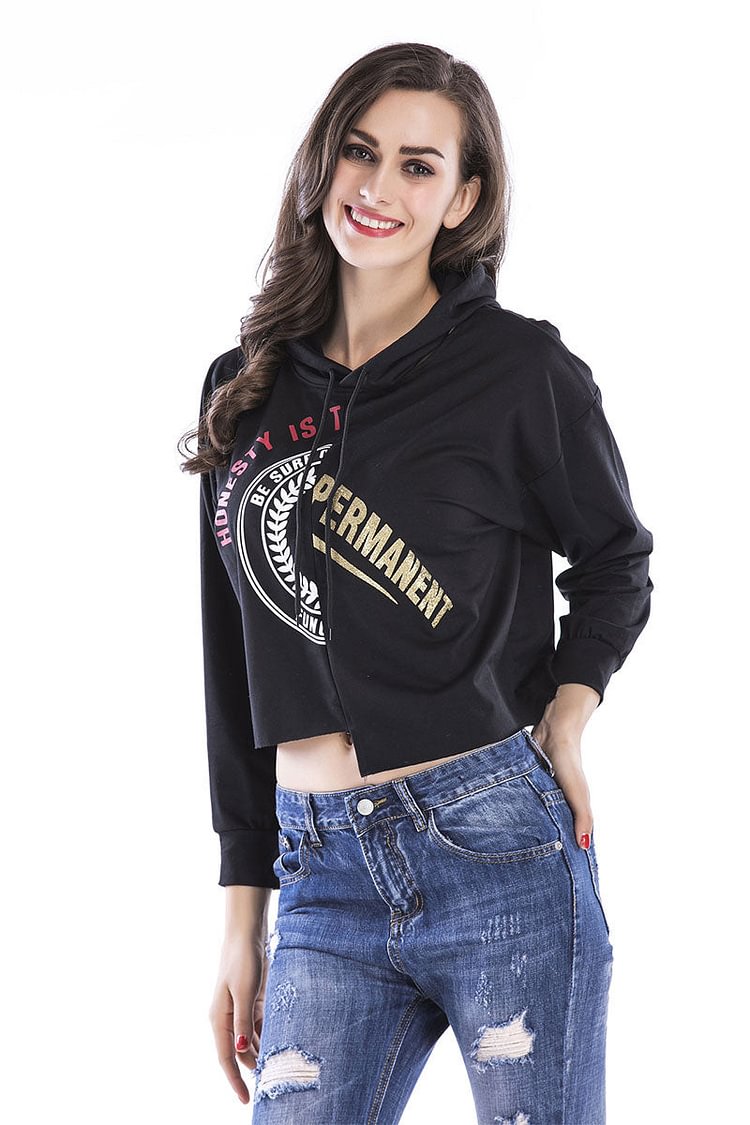 Hooded Asymmetrical Hem Printed Sweatshirt - Shop Trendy Women's Clothing | LoverChic