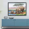 >SALE<Full Embroidery Eco-cotton Thread 11CT Printed Rhinoceros Cross Stitch 70x55cm