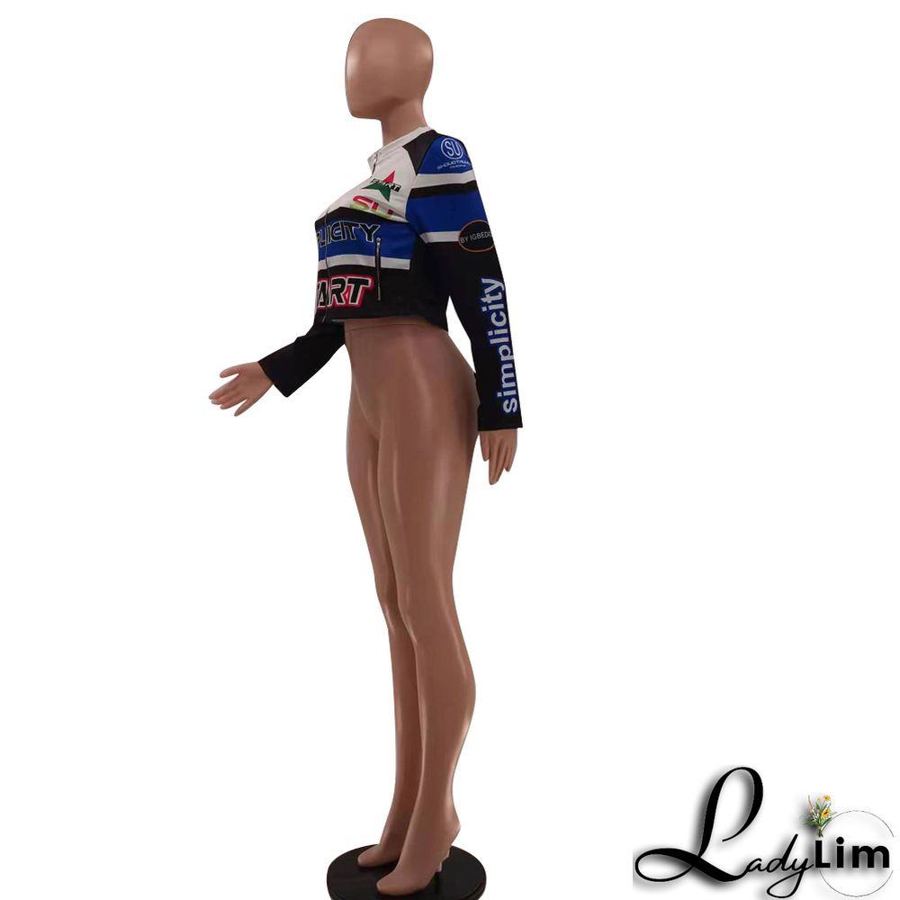 Women Round Neck Letter Print Long Sleeve Jacket