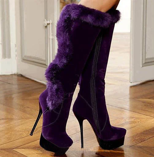 Purple Fur-Lined Boots Vdcoo