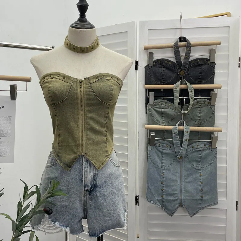 Uveng Vintage Babes Cowboy Breast Sling Sling Vest Sexy Sleeveless Hanging Neck Sleeveless Topie Girl 2616