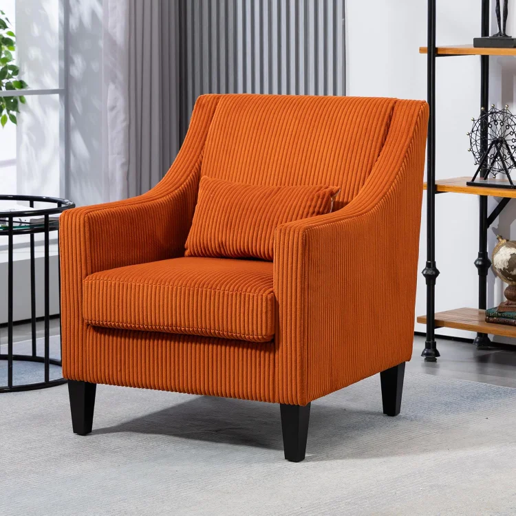 Mid-Century Accent Chair, Modern Corduroy Fabric Armchair with Soft Cushions, Comfy Upholstered Reading Chair, Single Sofa Chair for Living Room
