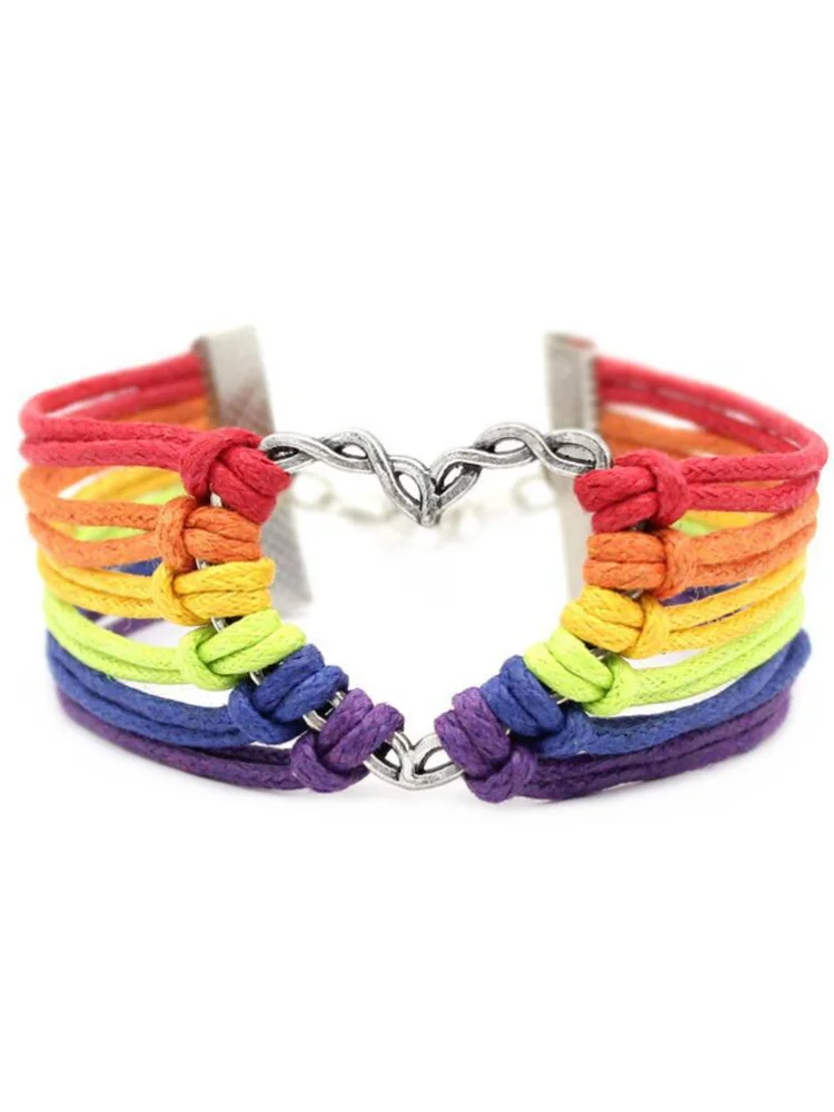 Heart Buckle Rainbow Woven Bracelet