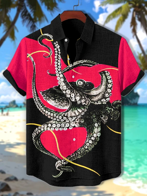 Men's Vintage Octopus Print Short Sleeve Shirt