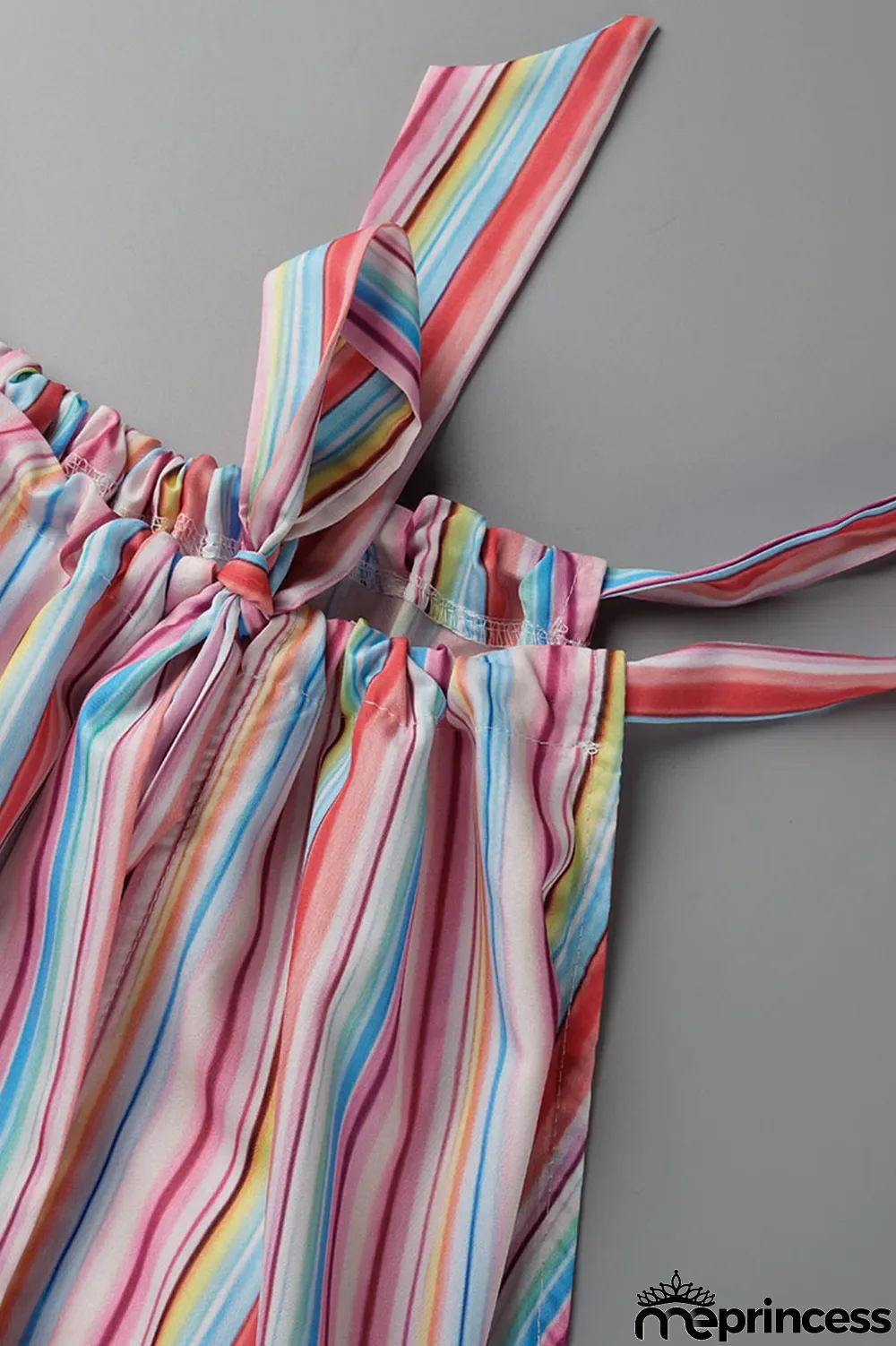 Light Blue Fashion Casual Plus Size Striped Print Backless O Neck Sleeveless Dress