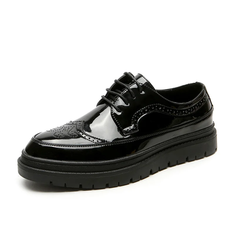 Zingj Zingj New Leather Shoes Men's British Korean Version Pointed Patent Leather Shoes Business Wear Casual Lace Shoes PX33-J