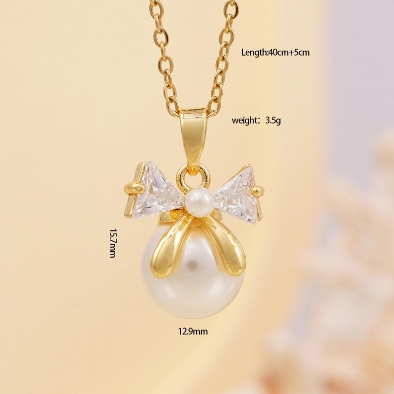 Elegant Glam Bow Knot 304 Stainless Steel Copper Pendant Necklace