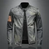 Denim Stand Collar Zip-Up Jacket